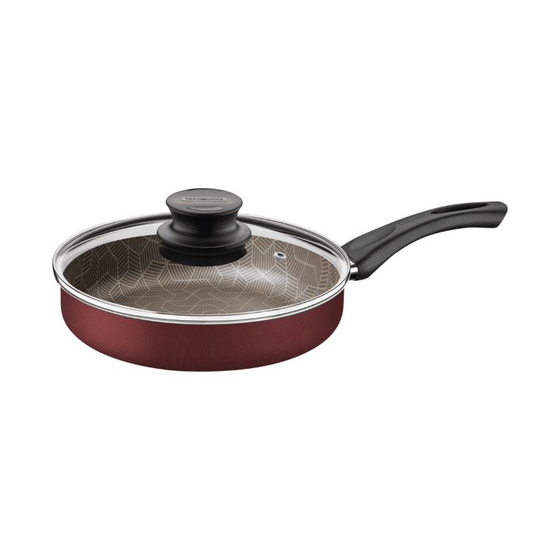 Tramontina Straight Aluminum Frying Pan With Starflon Max Red Non-Stick Interior And Exterior Coating With Glass Lid, 24 cm, 2 L Paris 28505/724