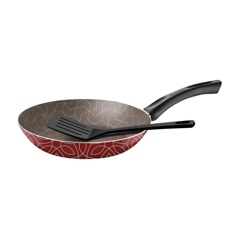 Tramontina Aluminum Frying Pan With Starflon Max Non-Stick Coating On The Inside And Red Silicone On The Outside With A Spatula, 28 cm, 2 L Paris 28508/728