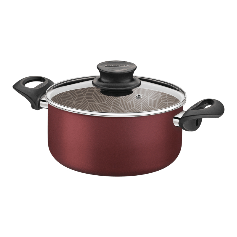 Tramontina Aluminium Pot With Starflon Max Red Non-Stick Interior And Exterior Coating With Glass Lid, 26 cm, 6.3 L Paris 28524/726