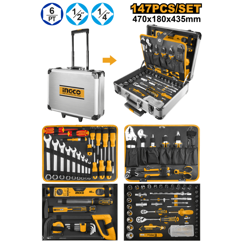 INGCO Box with A Set Of Hand Tools For Industrial Use 147Pcs HKTHP21471