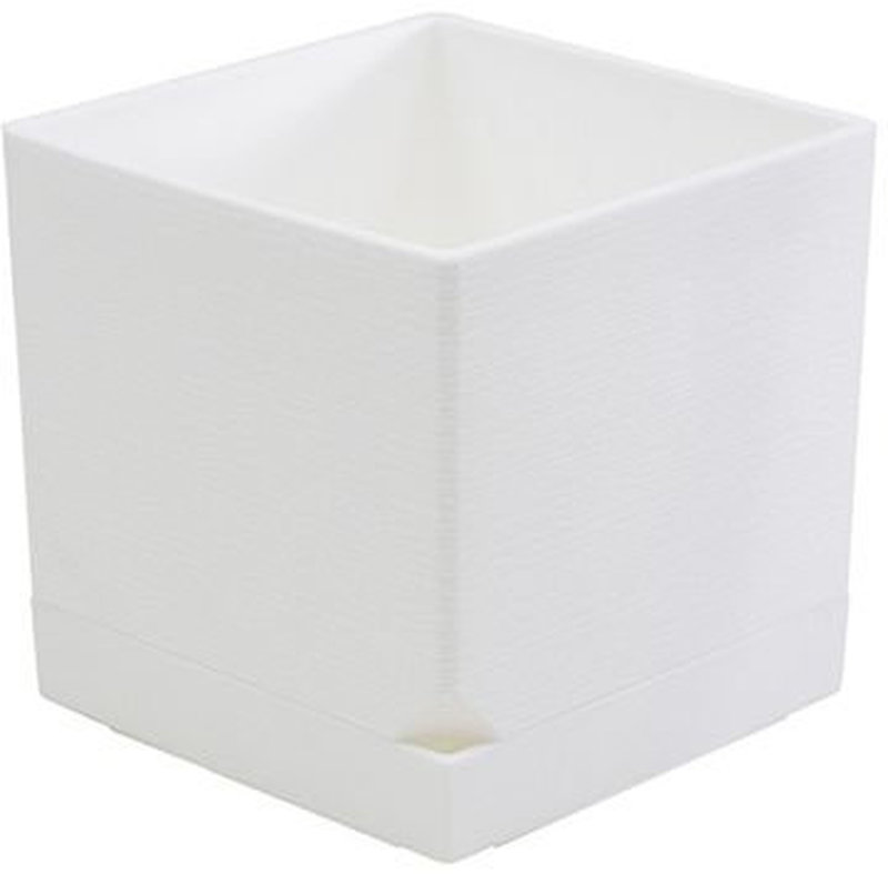CanDo Mini Potted Cube With Saucer White, 9.5 × 9.5 × 9.3cm 4965534605724