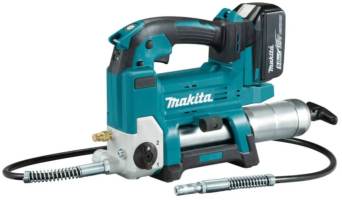Makita Cordless Grease Gun 18v 290ml/min Max Pressure 690 Bar Hose Length 1.2m Includes One 5.0Ah Battery DGP180RT