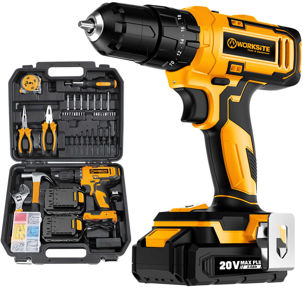 Worksite Cordless Drill Kit 20V 10mm 25Nm 1250 RPM CD332-KIT
