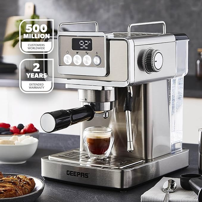 GEEPAS Espresso Coffee Machine Semi-Automatic 1200W, Water Tank 1.8L, GCM41520