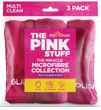 The Pink Stuff Microfibre Collection Multi-Clean To Remove Dirt, Grease and Dust, 3 Pack 5060033823521