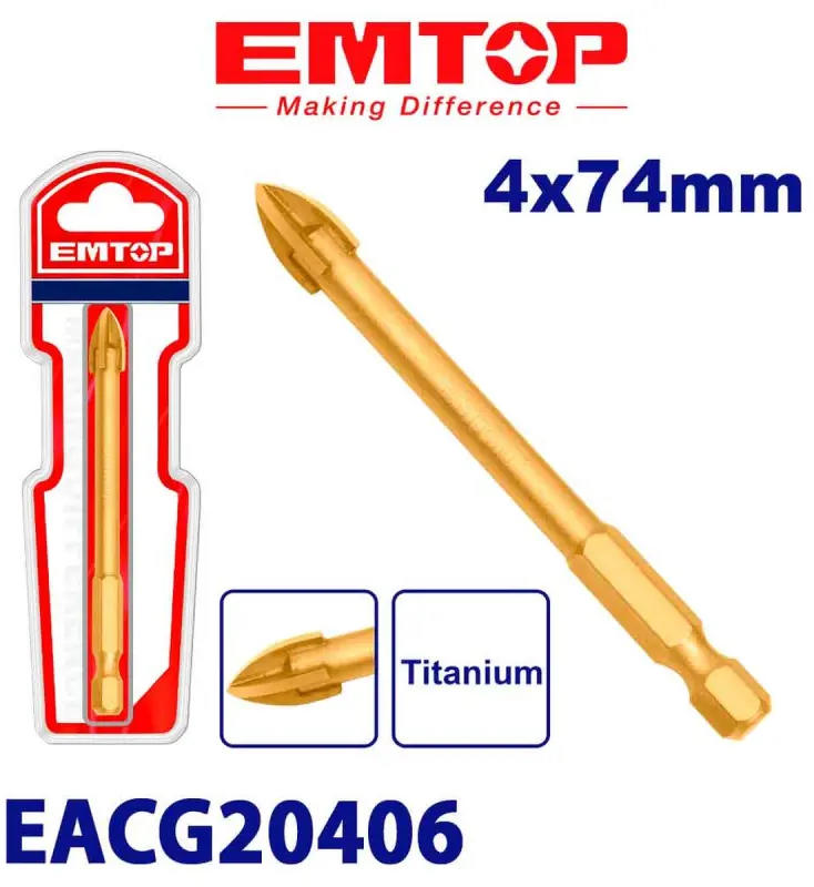 EMTOP Titanium Glass & Ceramic Drill Bit 5 × 74mm EACG20506