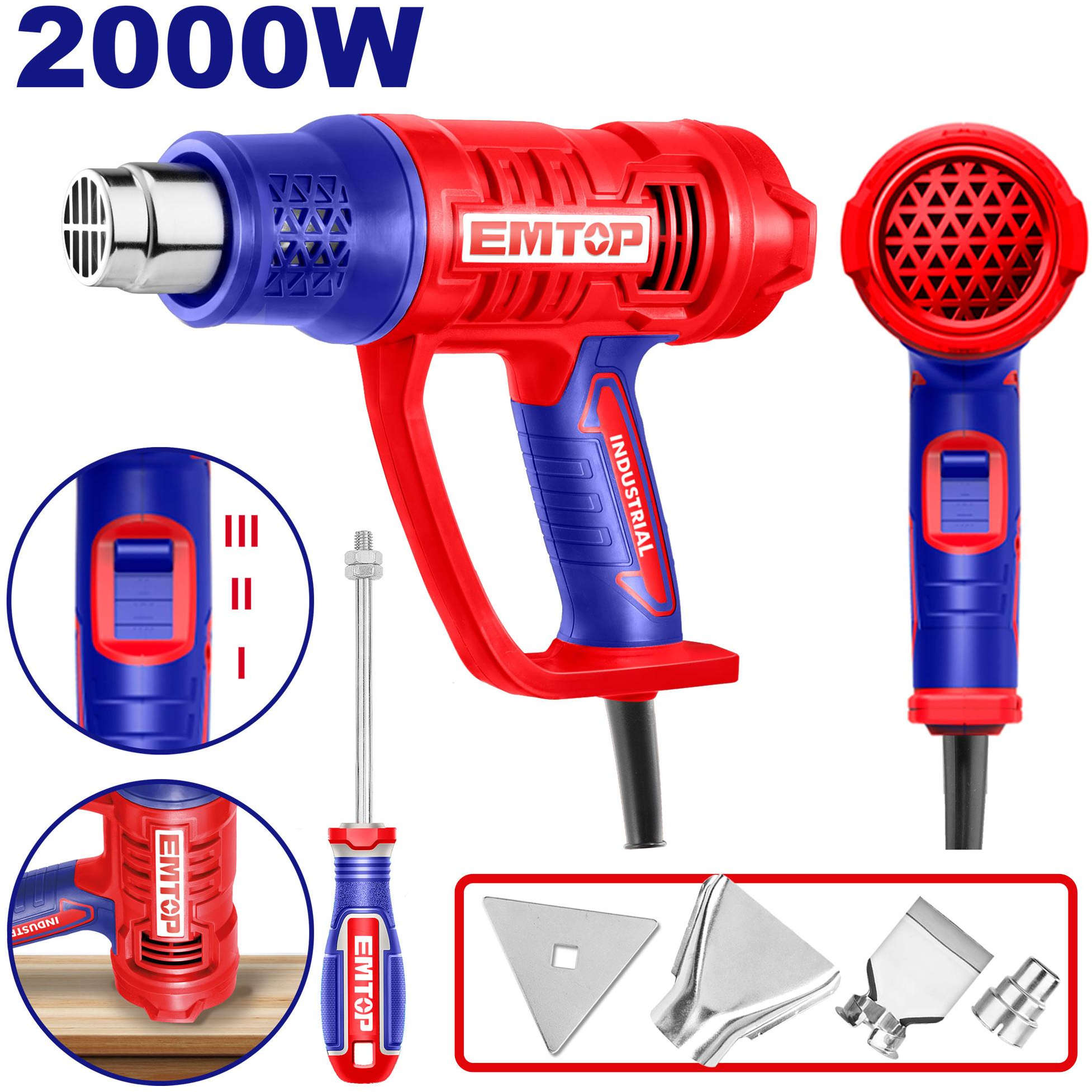EMTOP Electric Heat Gun 2000W 50-550°C 450/300/450 L/min EHGN20078