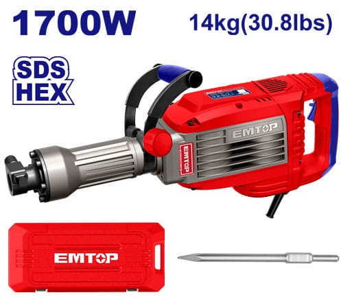 ايمتوب كسارة هدم كهربائية 1700 واط رأس SDS_MAX بقوة 50 جول الوزن 14 كغم مع قلم تكسير ملحق EDBRH1703