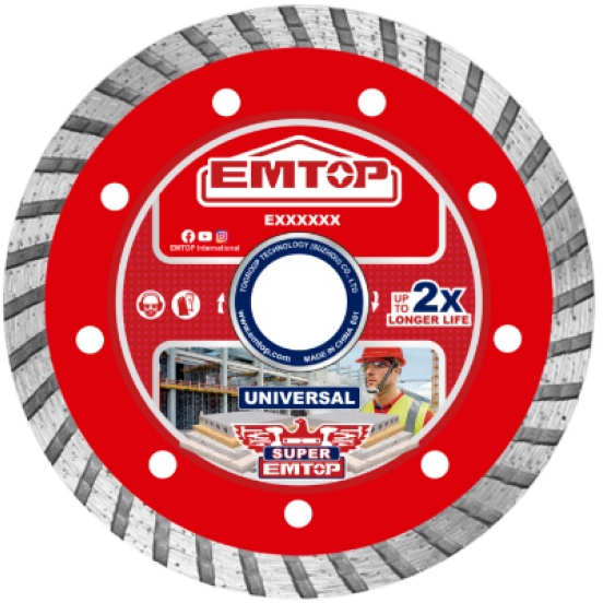 EMTOP Diamond Cutting Disc 125 × 22.2mm, 12mm Thickness, For Wet & Dry Cutting