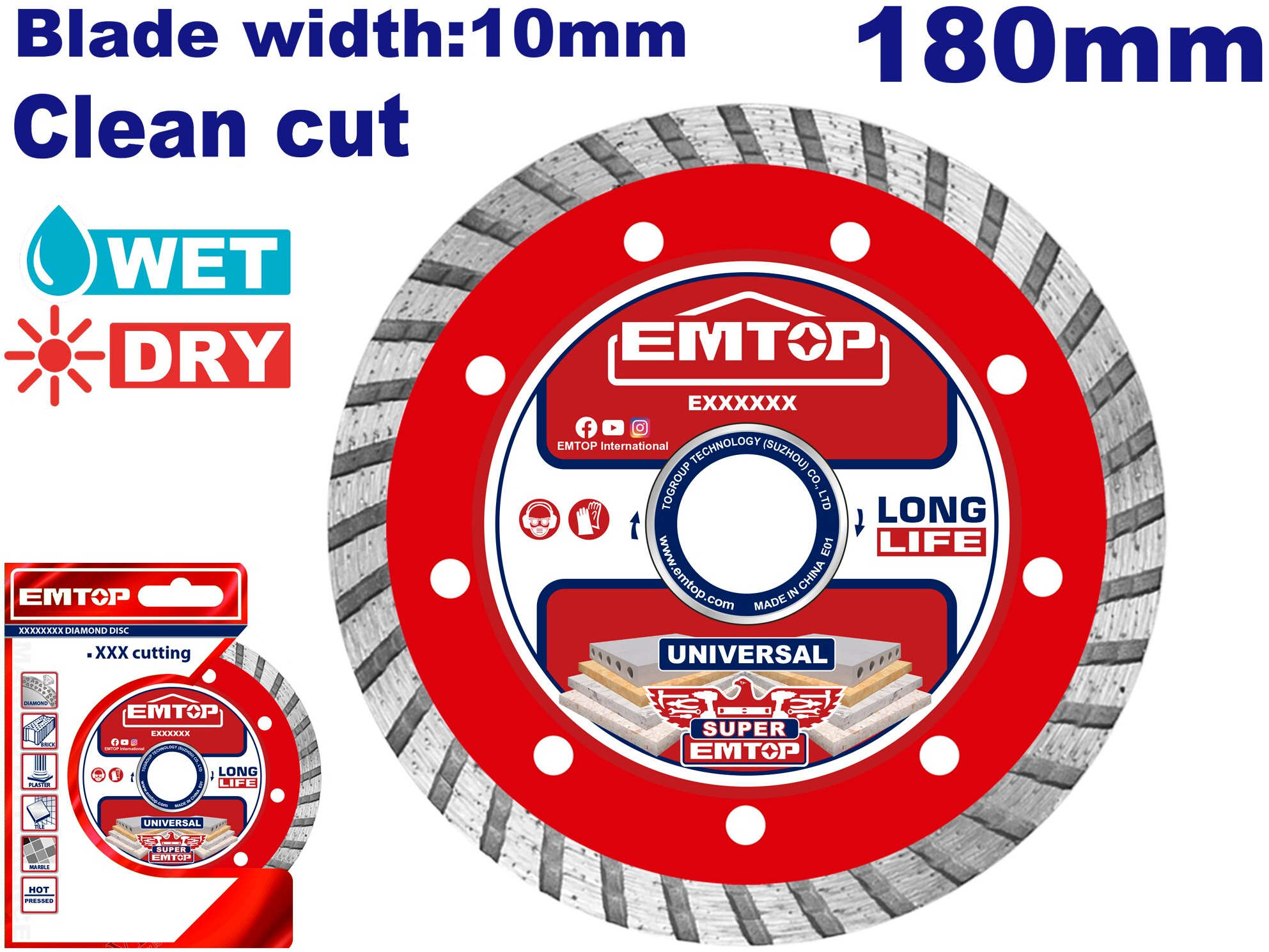 EMTOP Diamond Cutting Disc 180mm Width 8mm EDDC031802