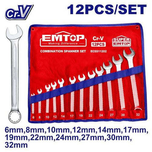 EMTOP Combination Spanner Set 12pcs Size 6–32mm ECSS11202