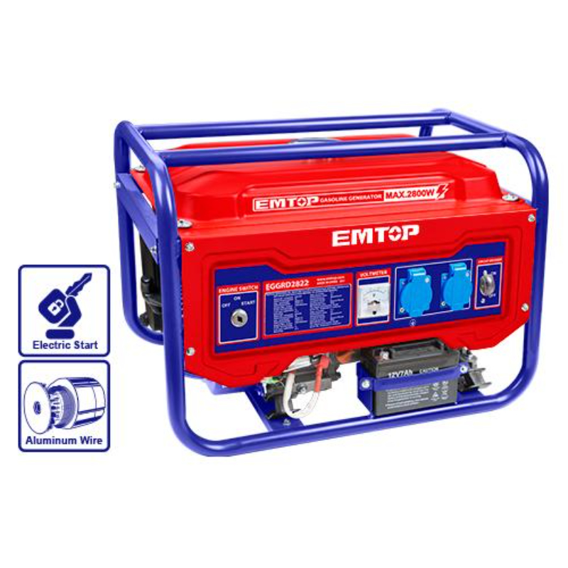 Emtop Gasoline Generator Rated 2.8Kw 11Ah Starting System Recoil+Electric EGGRD2822