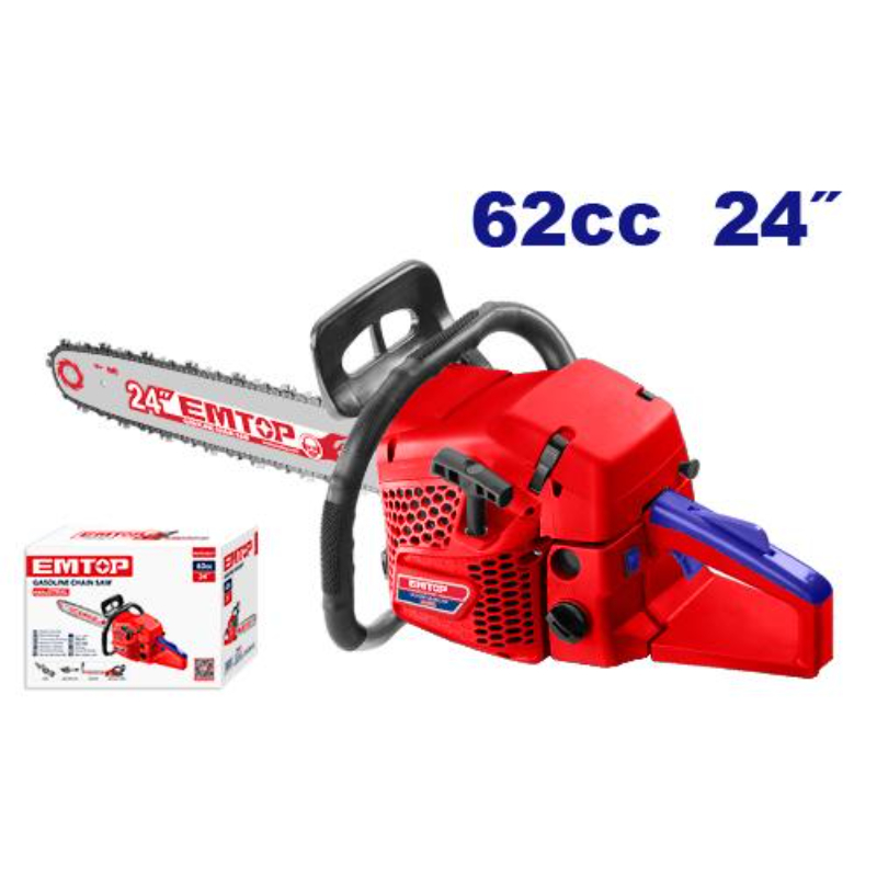 Emtop Gasoline Chain Saw Displacement 62Cc, Rated Power 2.4Kw, Engine Idle Speed 3100±300Rpm EGCS24621
