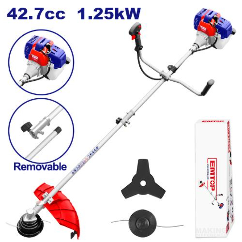 Emtop Gasoline Grass Trimmer And Brush Cutter Displacement 42.7Cc, Rated Power 1.25Kw, Max Cutting Path 420Mm EGTC4321