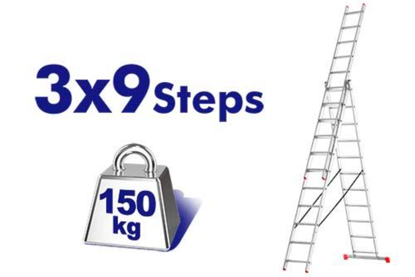 Emtop 3 Section Extention Ladder Material Aluminium, Steps 3X9, Max.Load 150Kg ELAD4391