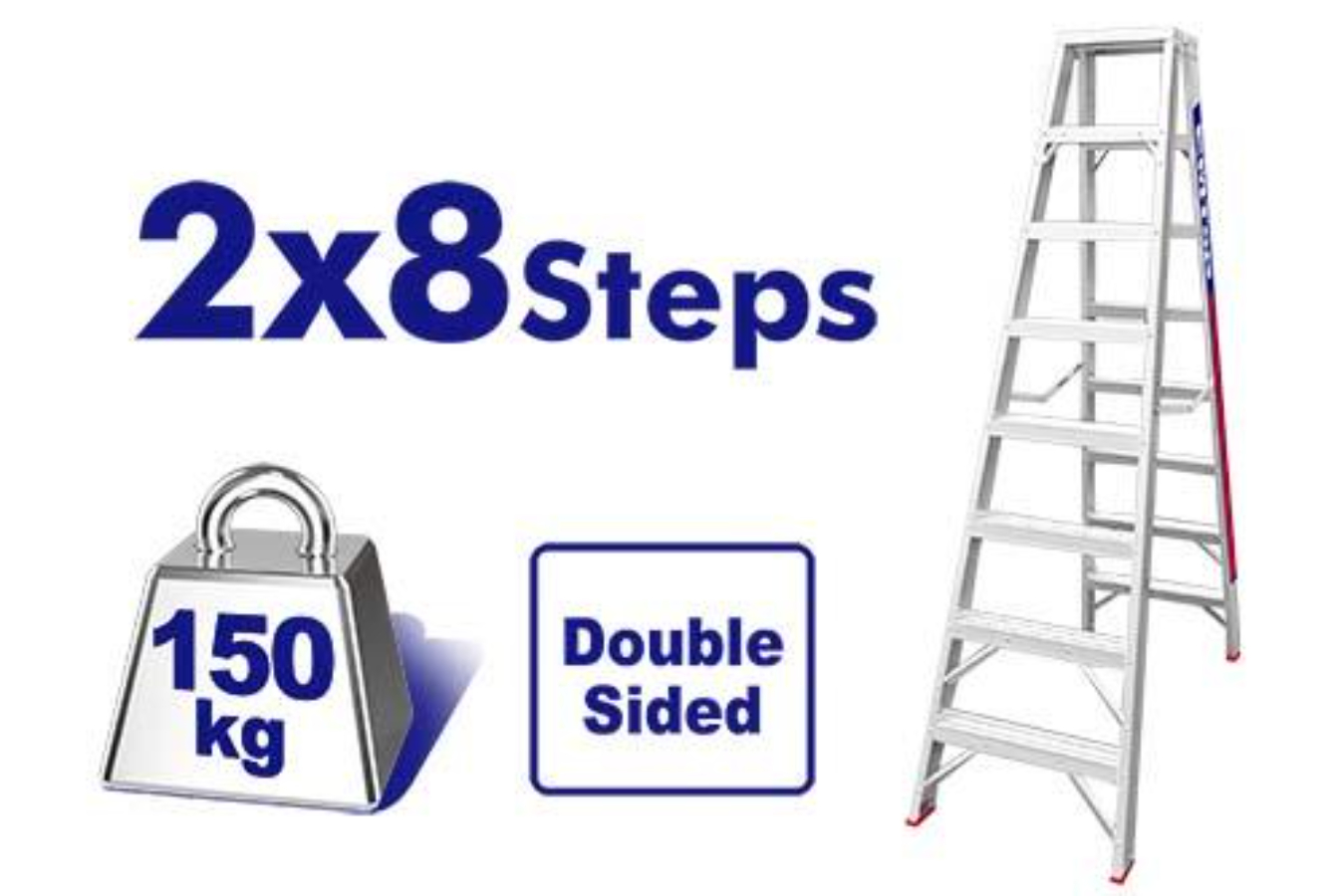ايمتوب سلم مزدوج الجانبين 2 × 8 درجات مادة ألمنيوم حمولة قصوى 150 كغم ELAD3081
