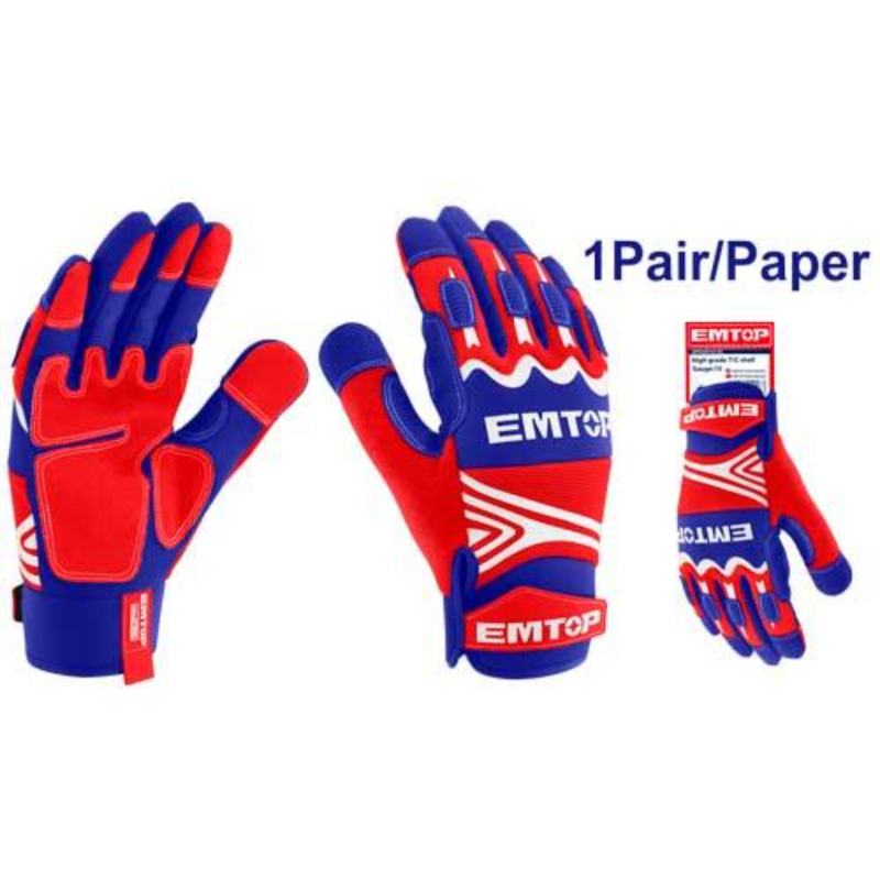 Emtop Mechanic Gloves Size Xl, Rubber On Back Prevent Hand From Hazards In Dark., Pack By Paper Hanger EMGV0101XL