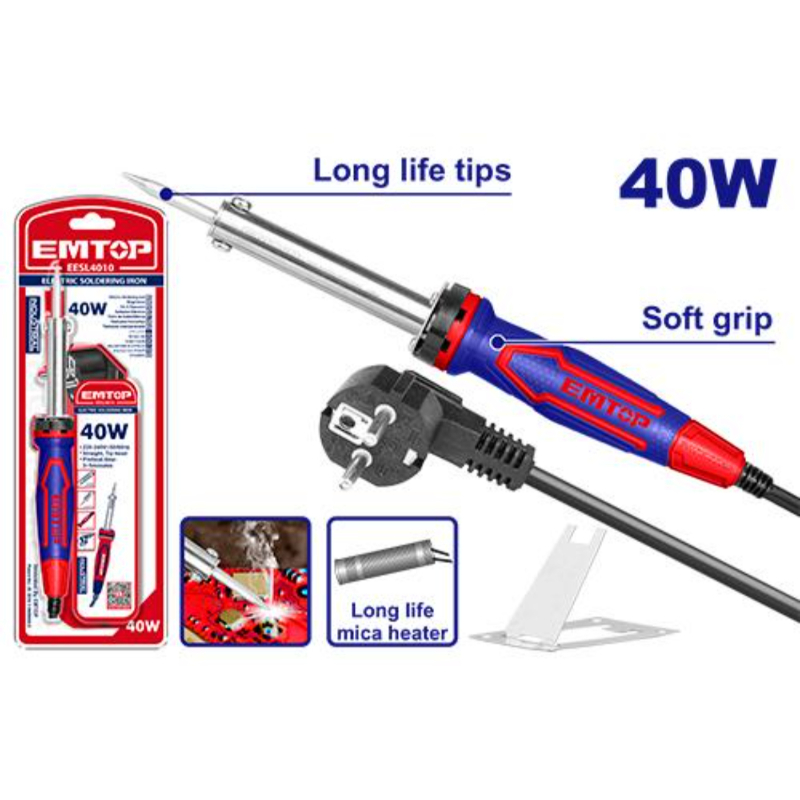 Emtop Electric Soldering Iron Voltage 220-240V~50/60Hz, Input Power 40W, Preheat.Time 3~5Minuters EESL4010