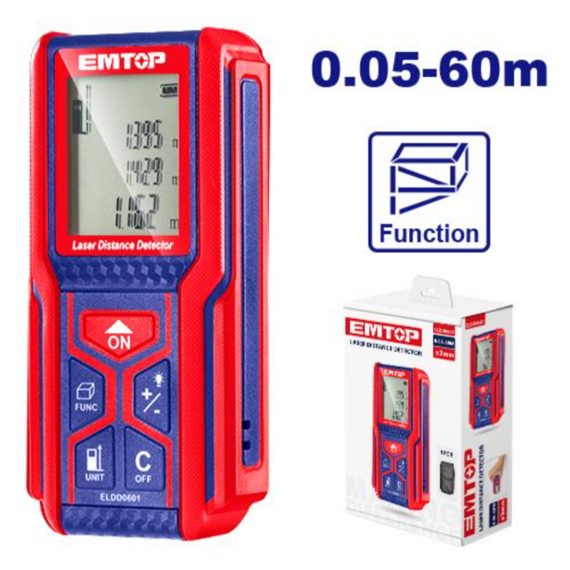 Emtop Laser Distance Detector Measuring Range 0.05-60M, Measuring Accuracy ±2.0Mm, Laser Type 635Nm ELDD0601