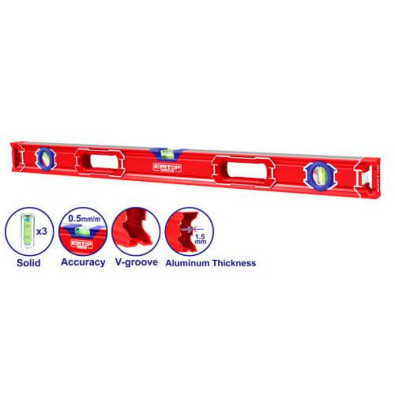 Emtop Spirit Level Length：100Cm, Thickness 1.5Mm, 0.5Mm/M Accurate Vials ESLL210001