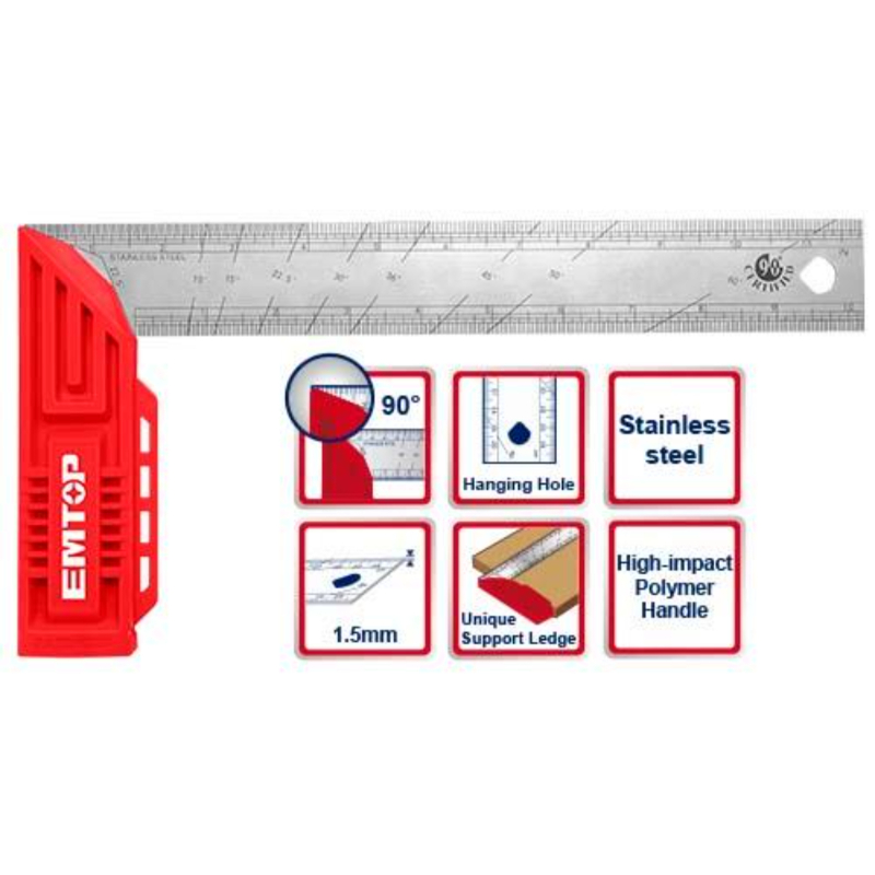 Emtop Angle Square Length 300Mm(12, Blade Thickness 1.5Mm, Blade Width 40Mm ESRR30001