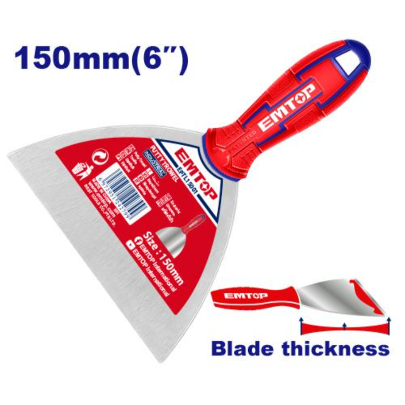 Emtop Putty Trowel Size 150Mm(6''), Stainless Steel, Fine Polished EPTL15001
