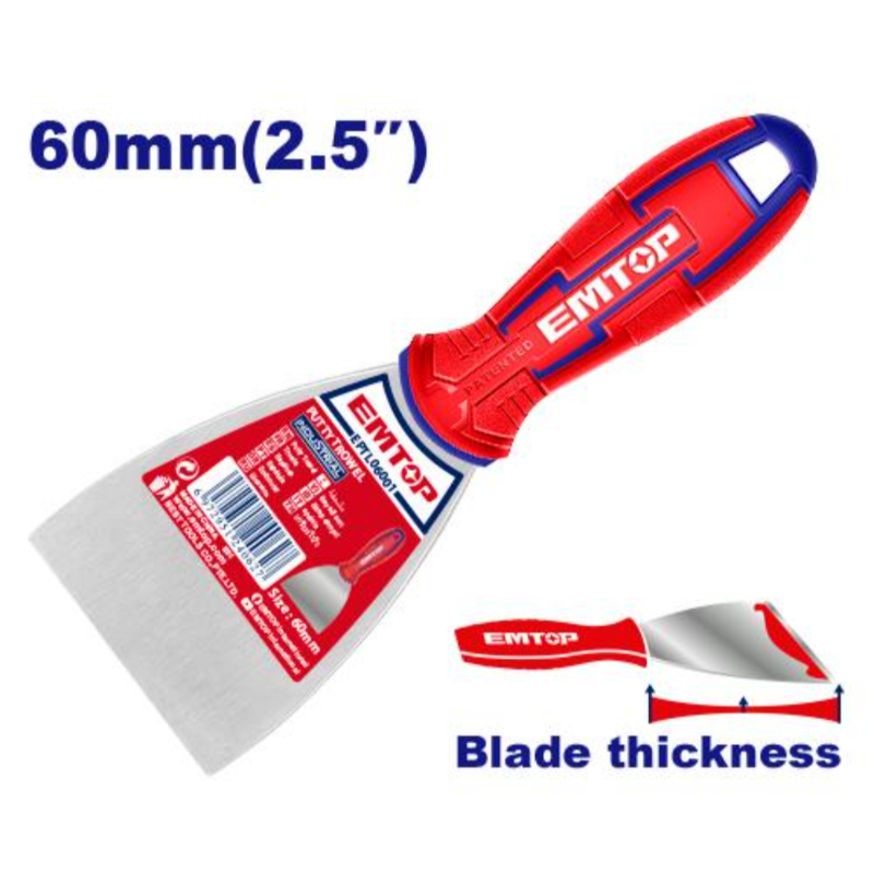 Emtop Putty Trowel Size 60Mm(2.5''), Stainless Steel, Fine Polished EPTL06001
