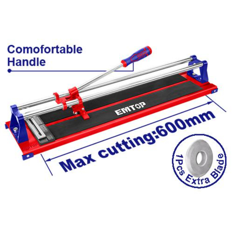 Emtop Tile Cutter Max Cutting Length 600Mm, Max Cutting Thickness 12Mm, Steel Base Size 815X195Cm ETCR6001