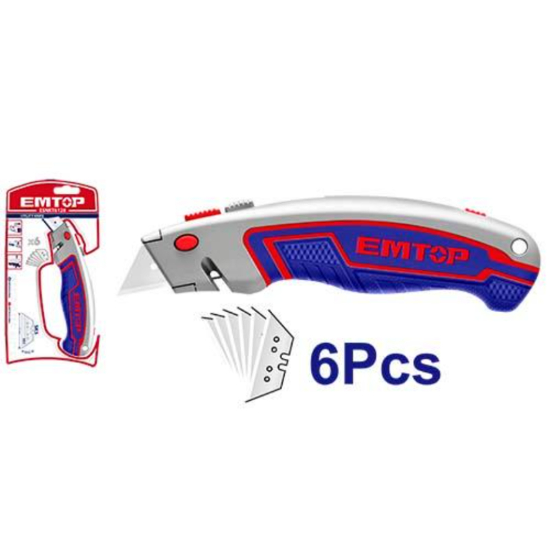 Emtop Utility Knife Blade Size 61X19Mm, With 6 Pcs Sk5 Blades, Aluminum Alloy Shell ESNKT6128