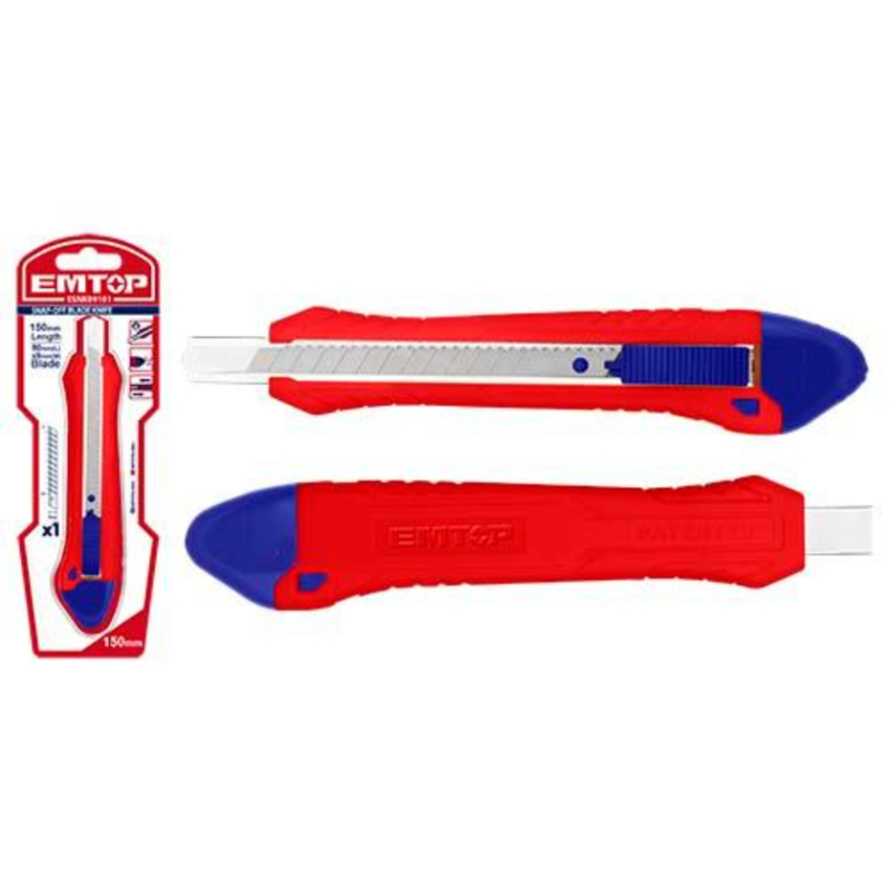 Emtop Snap-Off Blade Knife Blade Size 9Mmx80Mm, With 1 Pcs Blade, Auto-Lock ESNK09101