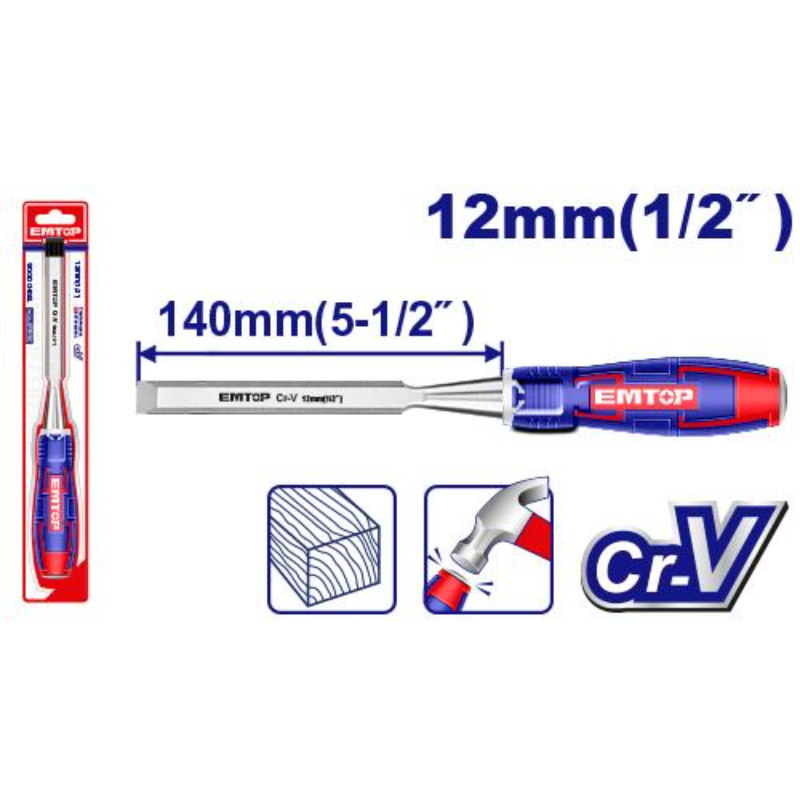 Emtop Wood Chisel Wood Chisel,Cr-V, Width 12Mm(1/2Inches), Length 140Mm EWCL1201
