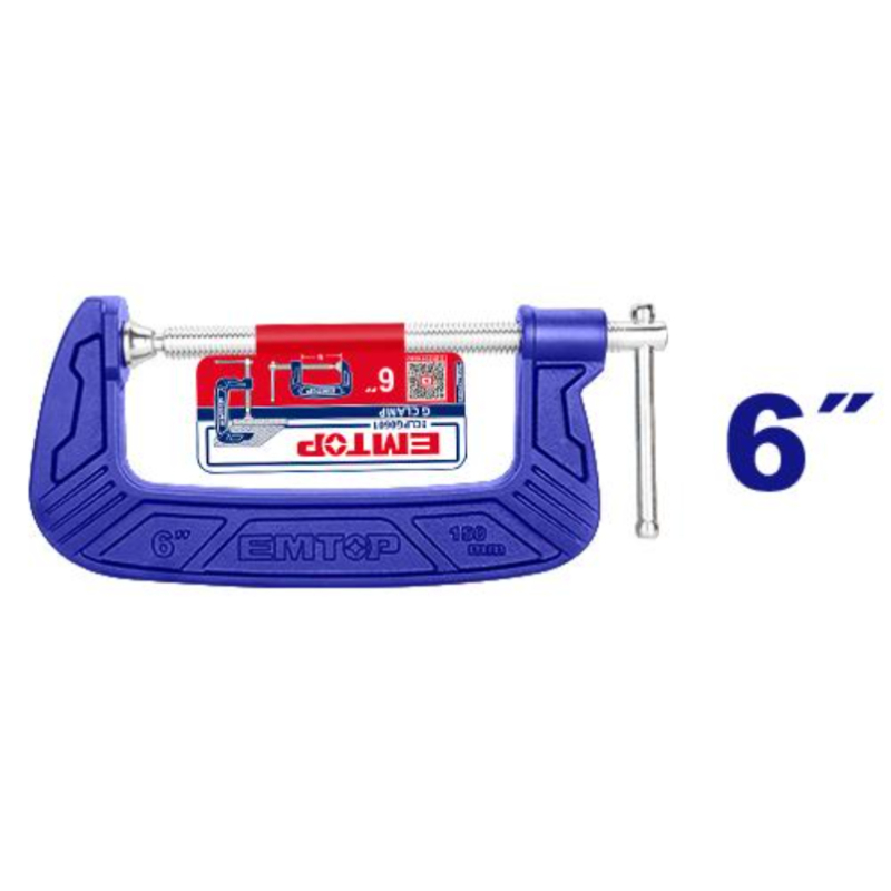 Emtop G Clamp Size 6Inches/150Mm, Body Malleable Cast Iron, T-Shaped Thread ECLPG0601