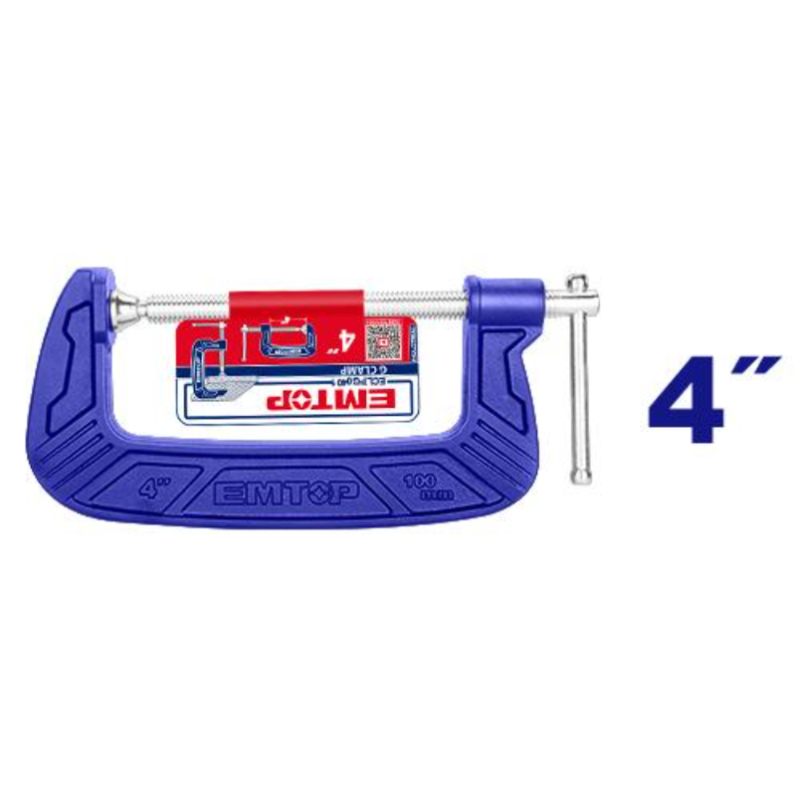 Emtop G Clamp Size 4Inches/100Mm, Body Malleable Cast Iron, T-Shaped Thread ECLPG0401