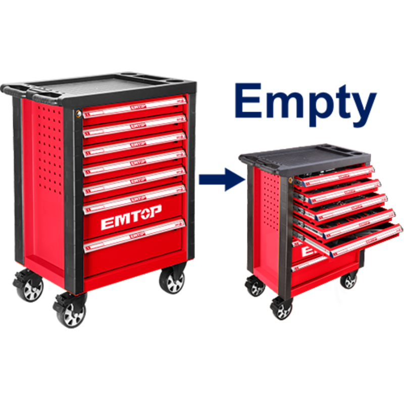 Emtop Tool Box With 7Pcs Drawers, Overall Size 765X465X812Mm, Casters Size 5Inchesx2Inches ETCS0702