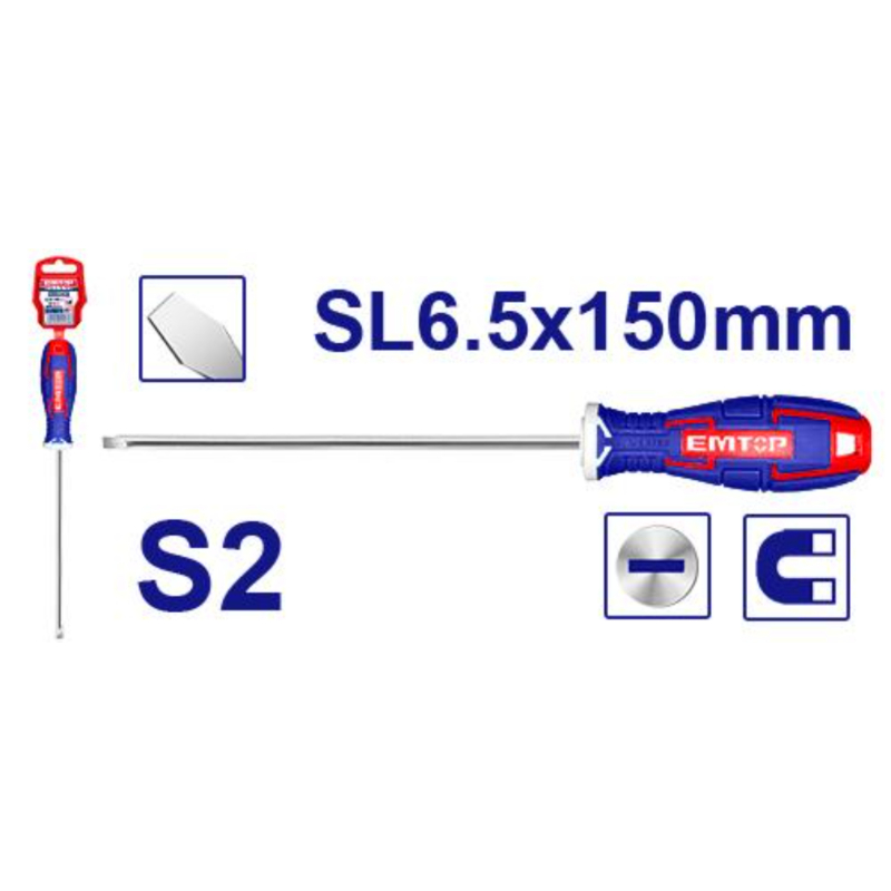 Emtop Slotted Screwdriver Slotted：6.0Mm, Diameter：6.0Mm, Length：150Mm ESDRSL6602