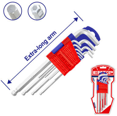 EMTOP Allen Key Extra Long Ball Point Set 9pcs 1.5-10mm EHKY2092