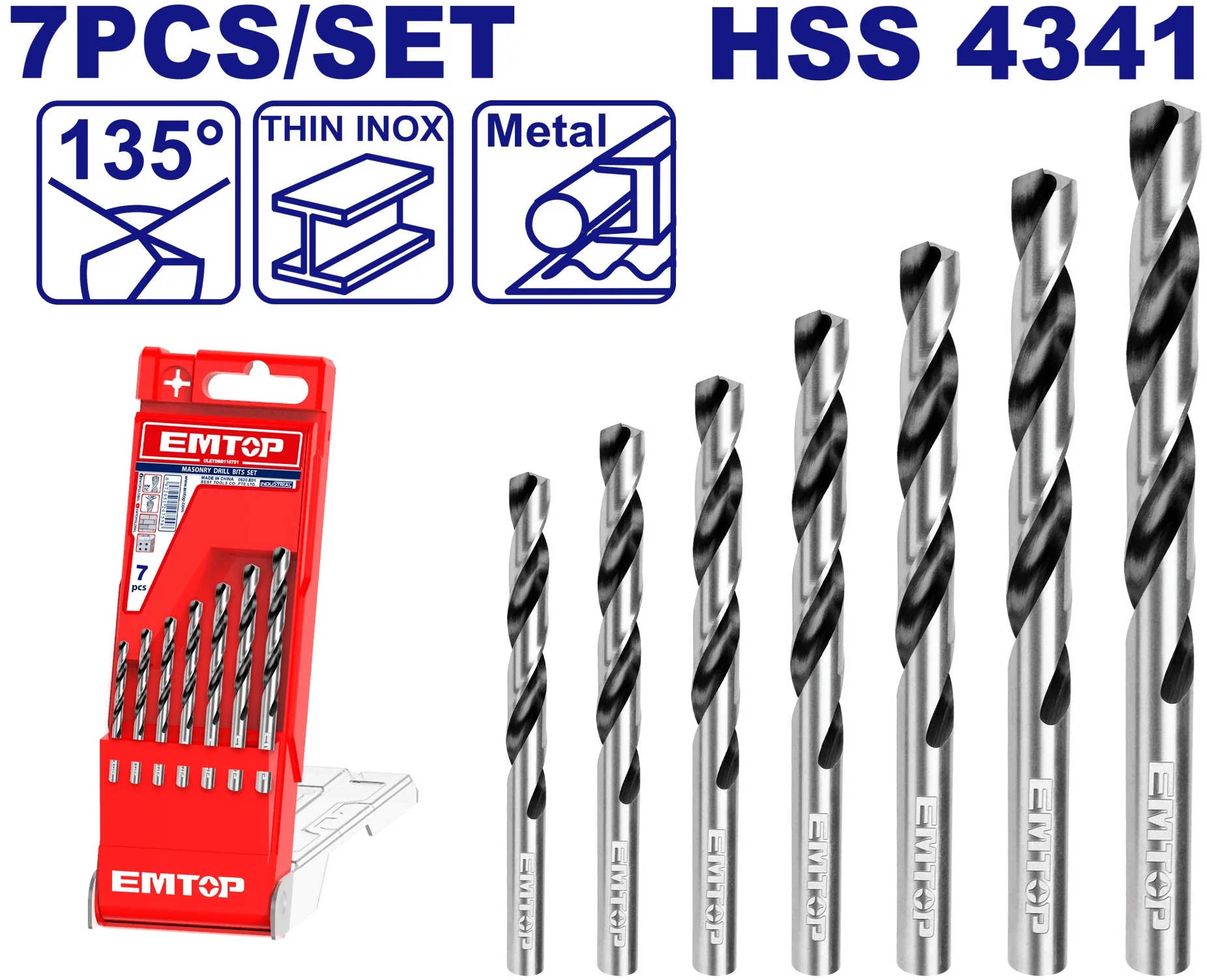 EMTOP Drill Bit Set 7Pcs 2-6mm ETDBB11075