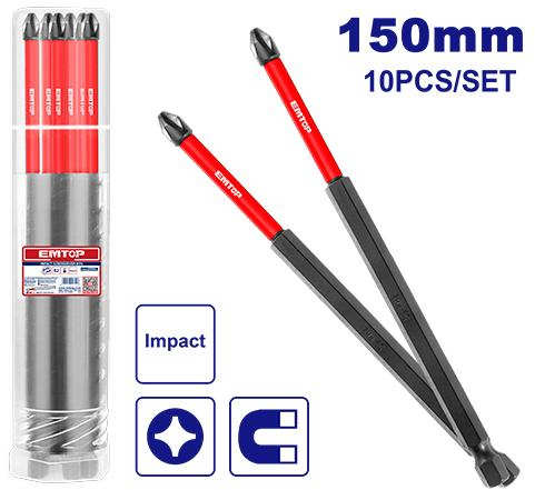 EMTOP Screwdriver Bits Set 10Pcs 150mm ESBTMPH263