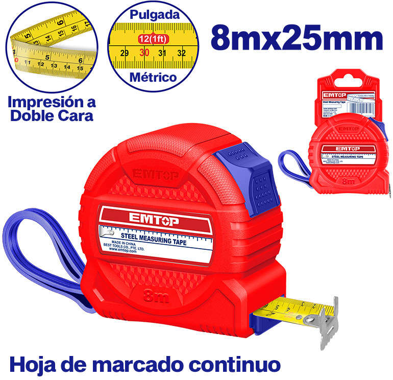 EMTOP  Steel Measurement Tape 8m × 25mm EMTP3825