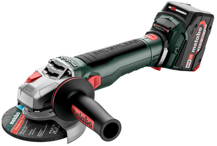 Metabo Cordless Angle Grinder Battery 18V 10000 rpm Max. cutting depth 33mm Grinding disc 125mm 5 inch includes 2 Batteries 2.0Ah 613054650