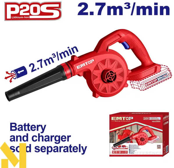 EMTOP Battery-powered garden blower without battery and charger ELAB2078