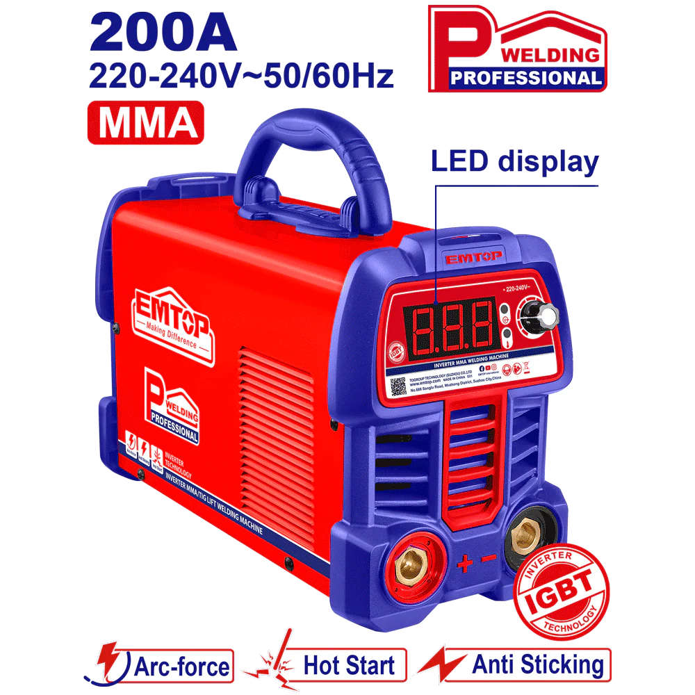EMTOP Inverter MMA Welding Machine 220–240V 50/60Hz 10-200A EWDEM2061