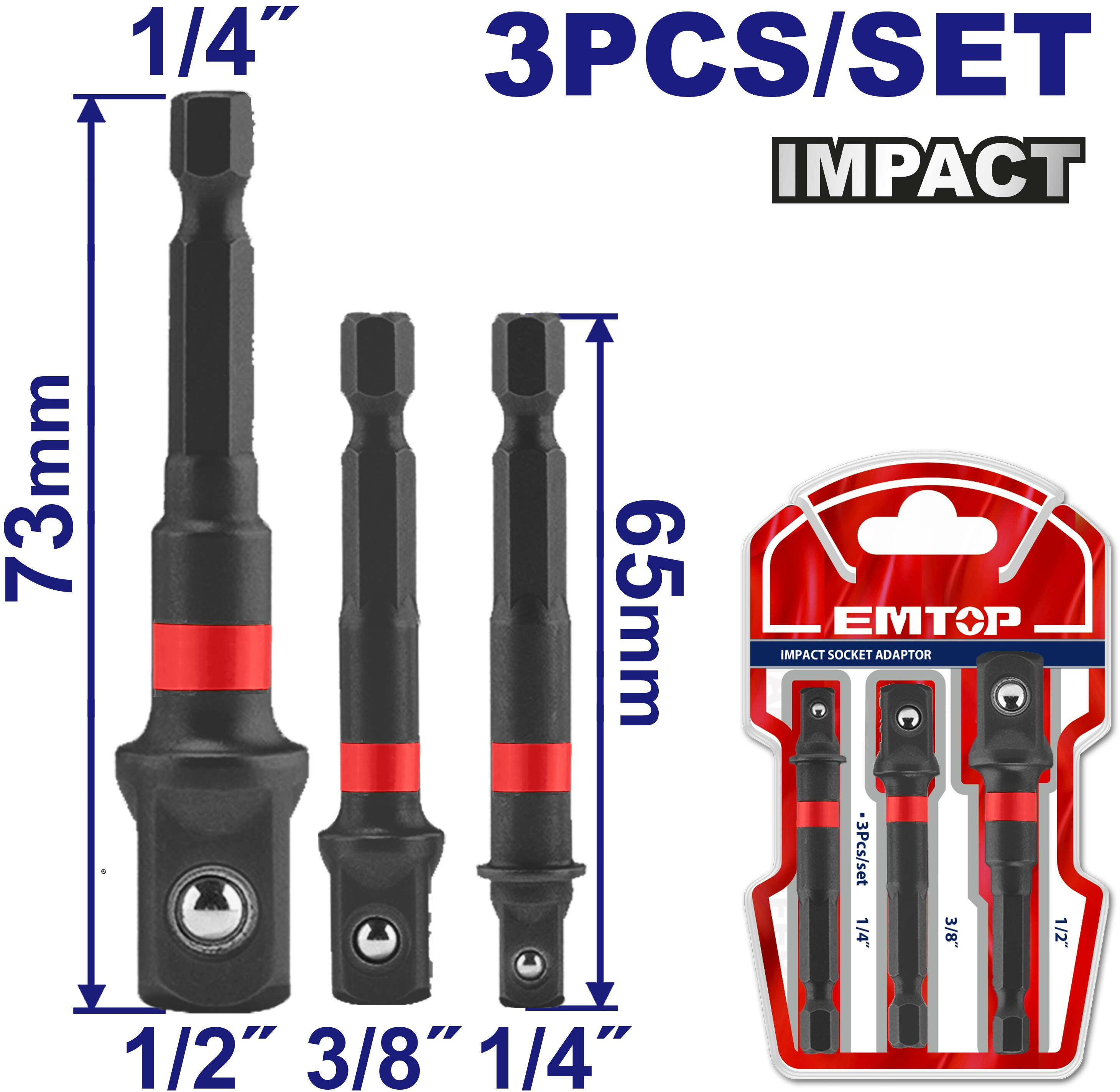 EMTOP High Impact Hex Adapters 1/4, 3/8 and 1/2 inch EBST365A01