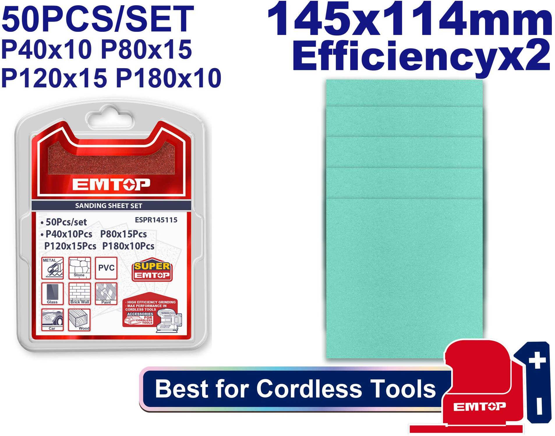 EMTOP Sandpaper Set Fine 145 × 114mm ESPR145115
