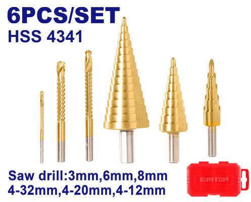 EMTOP Prime Drill Bit Set 6 Pieces Various Sizes Titanium Coated ESDL2061