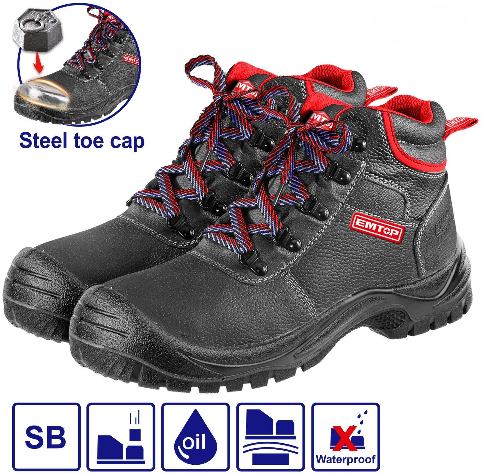 EMTOP Safety Boots, Steel Toe, Black Size 45 ESBS41SB44