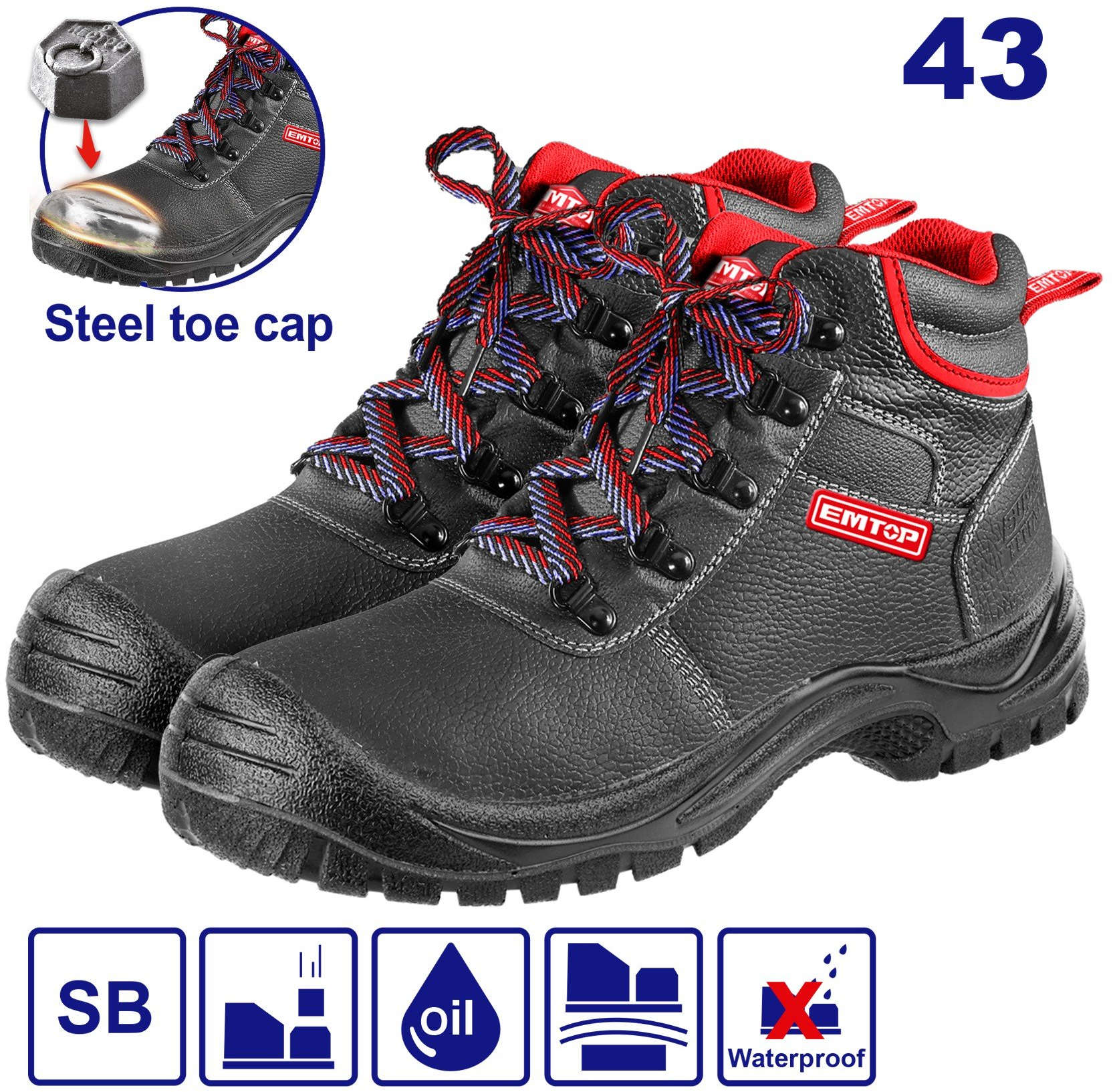 ایمتوب حذاء سیفتي اصبع مصنوع من فولاذ، لون اسود حجم 43 ESBS41SB43