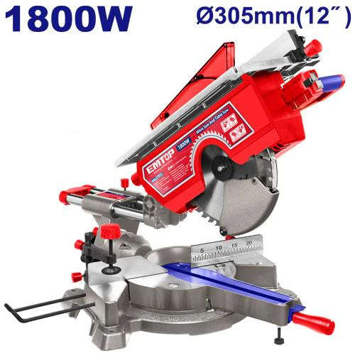 EMTOP Mitre Saw And Table Saw 220-240V~50/60Hz, 1800W, Rotational Speed 3600 RPM cutting capacity IN 0°90mmx305mm / 45°:60mm x 305mm EMTSW218002