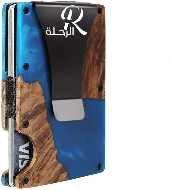 ALREHLA Card wallet, wood and blue resin RWD2s