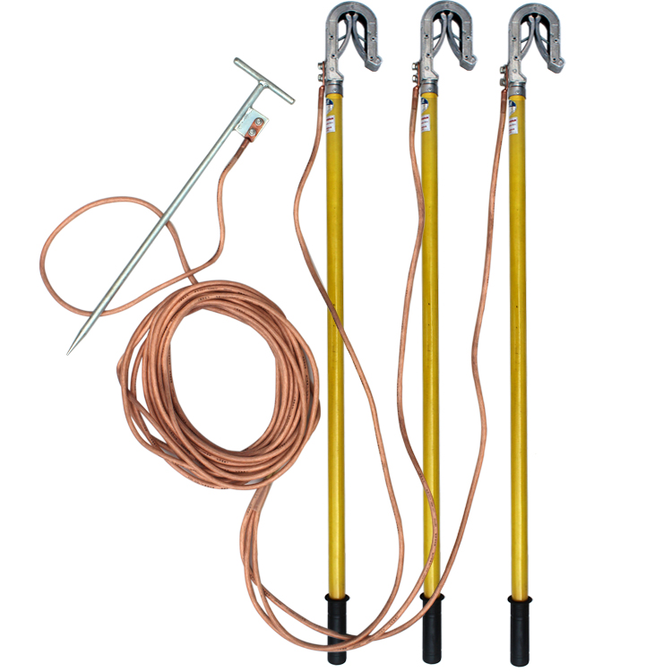 35KV Portable Ground Earth Rod Set includes 3 connection poles, a copper earth rod, and connection cables OSMQ233